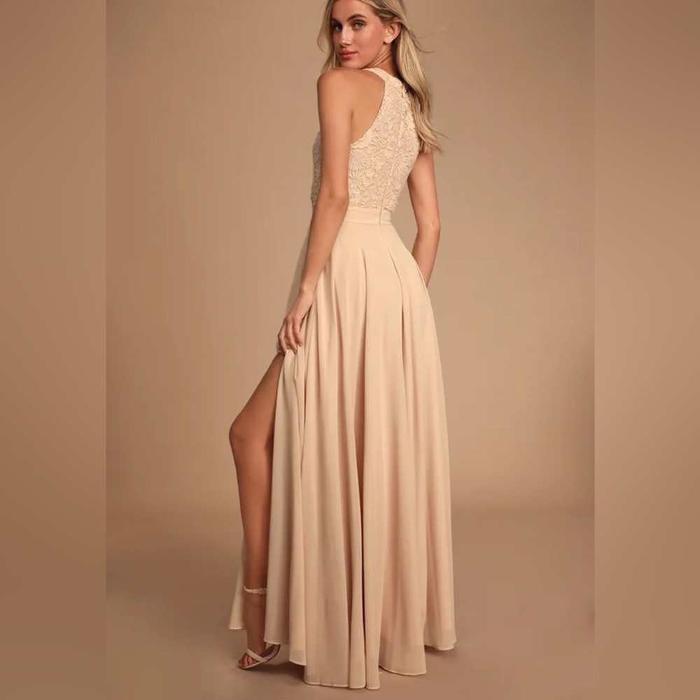 Lulu's Picture Perfect Blush Lace Maxi Dress - Picture 3 of 10